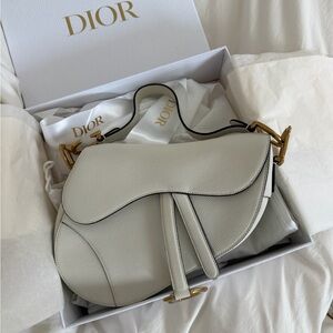 Dior Latte Saddle Leather Shoulder Bag with Gold Hardware